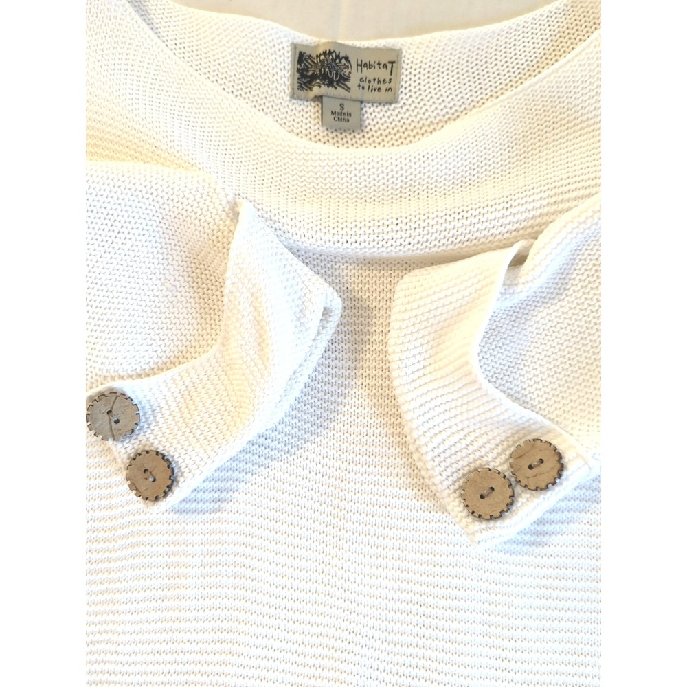 Habitat Clothes to Live In Sweater S   White Pullover Cotton Sustainable Beachy